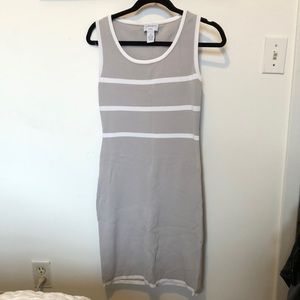 Carmen by Carmen Marc Valvo body con grey and white stripe dress